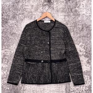 The Fold London Jacket Large Womens Gray Herringbone Tweed Knit Collarless